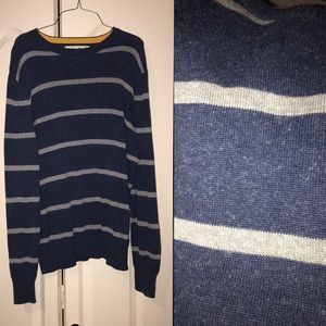 Large Blue and Gray Striped Long Sleeve Sweater